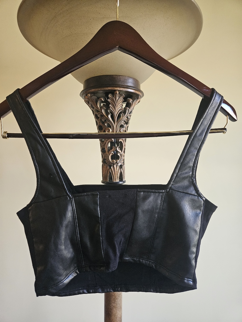 NWOT Free People Black Faux Leather Crop Tank - Picture 2 of 12